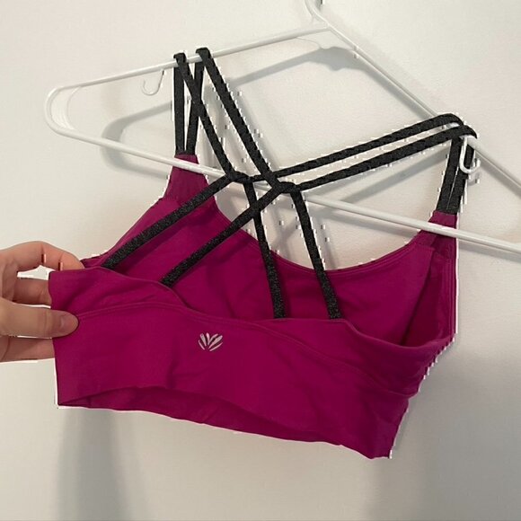 FOREVER 21 Solid Fuchsia Purple / Pink ish Black Strappy Wireless Sports Bra - Picture 6 of 6